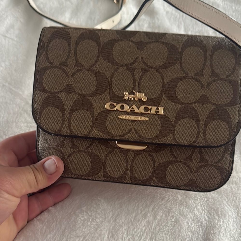 Coach Brown Signature Crossbody Bag with Gold-Tone Hardware